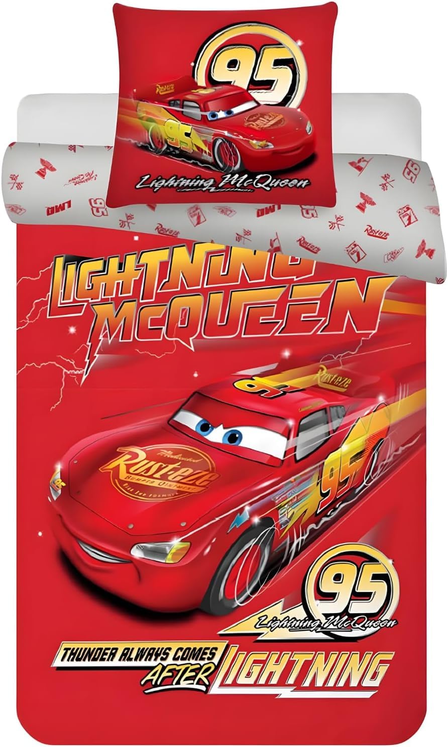 Disney Cars Reversible Bedding Set | Lightning McQueen | Single Duvet Cover 140 × 200 cm + Pillowcase 50 × 70 cm | Soft Breathable Children's Bed Linen | Official Disney Cars Bedding — image 1