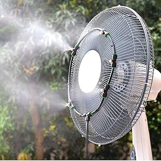 Outdoor Fan Mist Cooling System Kit for Patio Fan Garden Greenhouse 19.6FT(5.9M) Misting Line & 5 Metal Mist Nozzles + Galvanized Solid Brass Adapter Suitable