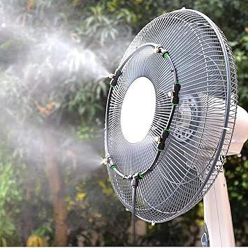 iRuiZhe Outdoor Fan Mist Cooling System Kit for Patio Fan Garden Greenhouse 19.6FT(5.9M) Misting Line & 5 Metal Mist Nozzles + Galvanized Solid Brass Adapter Suitable