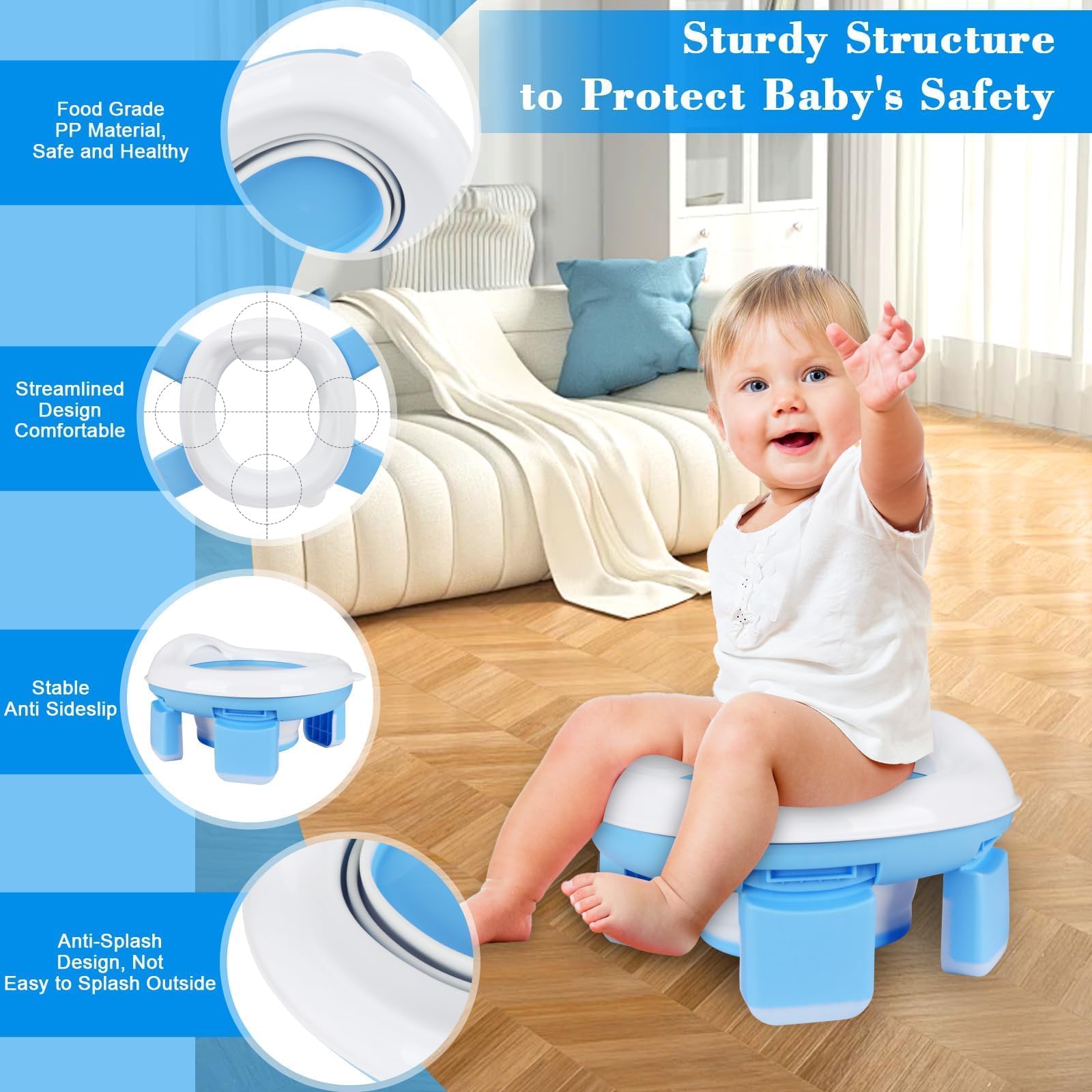 Siège de toilette pliable 3 en 1, pot de voyage antidérapant