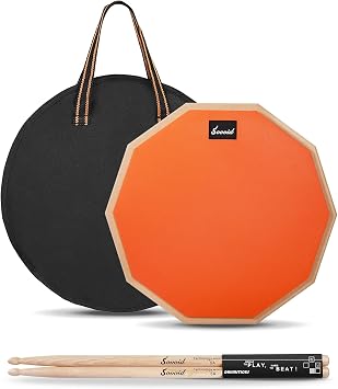 12 Inches Drum Pad and 5A Drum Sticks, Double Sided Snare Drum Practice Pad for Drummers, Silent Practice for Adults and Kids with Storage Bag - Orange