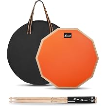 12 Inches Drum Pad and 5A Drum Sticks, Double Sided Snare Drum Practice Pad for Drummers, Silent Practice Drum Pad for Adults and Kids with Storage Bag - Orange