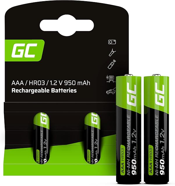 Green Cell 2x Akumulatorki AAA 950 mAh 1.2V Ni-MH [2 sztuki] - baterie paluszki, gotowe do użycia, duża pojemność, wysoka wydajność, akumulatory do ponownego ładowania, bez efektu pamięci