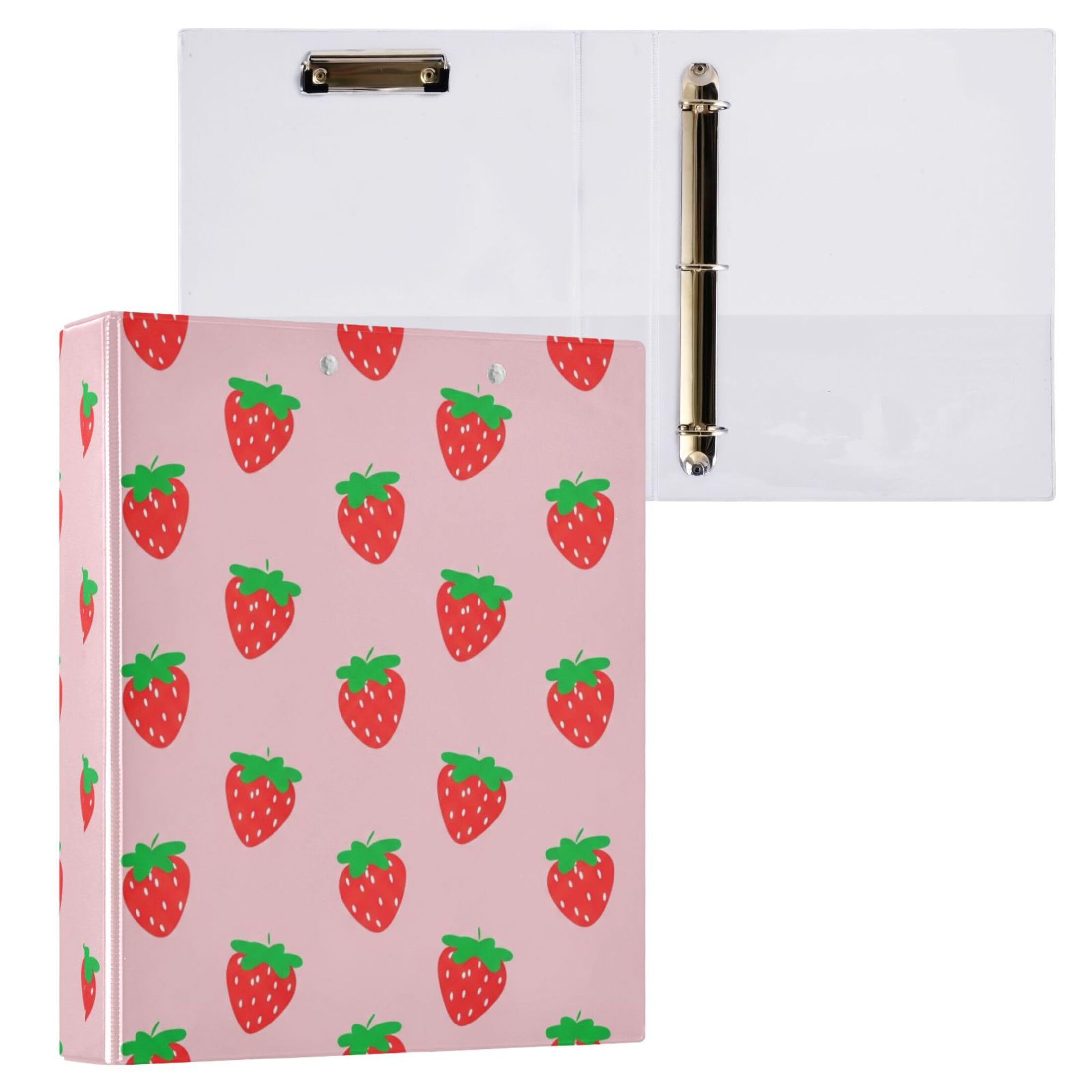 Raccoglitori personalizzati a 3 anelli con fragole rosa da 3 1/2 pollici per 200 fogli, raccoglitore ad anelli rotondi, 31,5 x 27 x 6 cm, confezione da 2