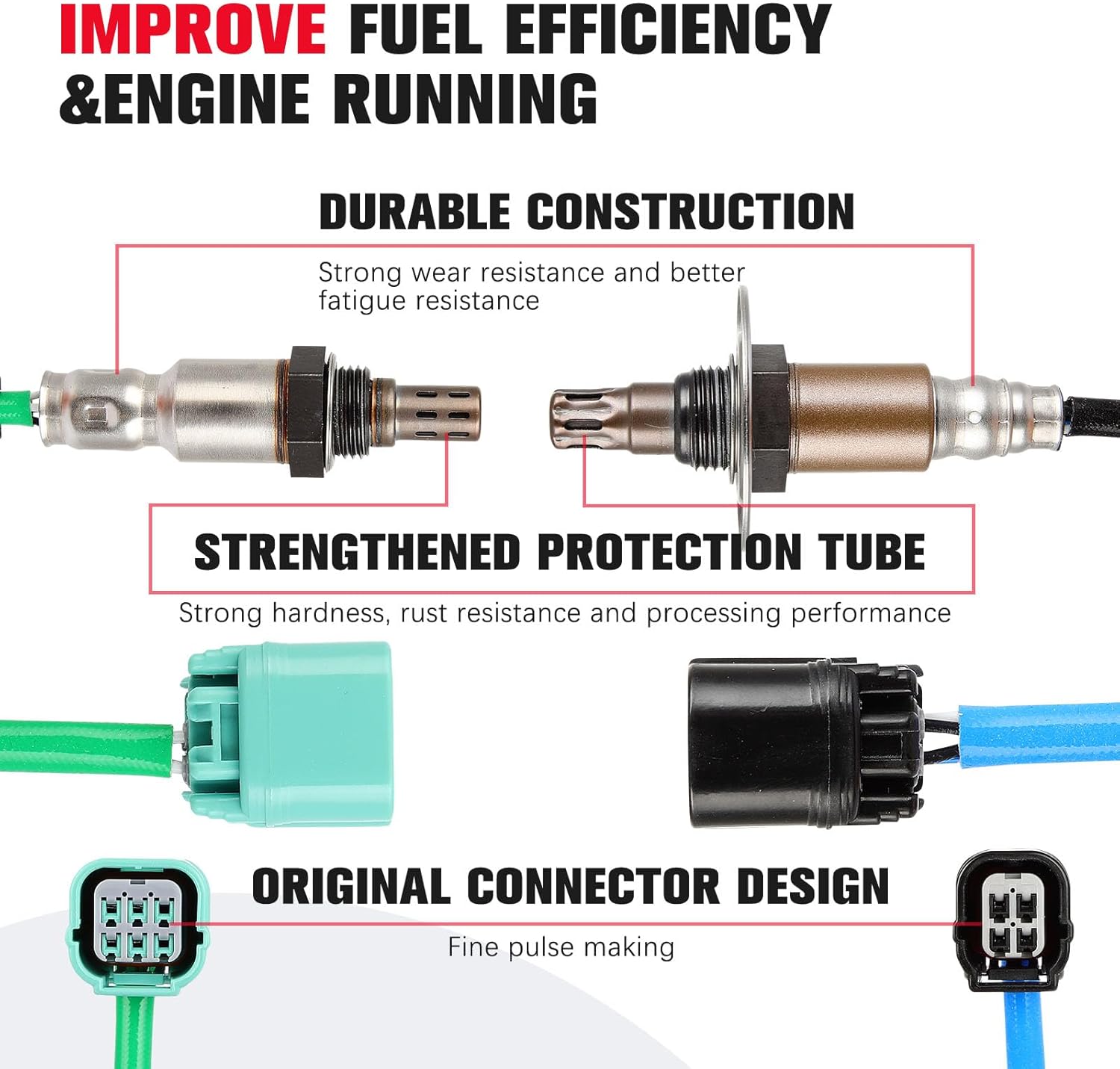 2Pcs Upstream Downstream Oxygen O2 Sensor Replacement for Honda CRV CR-V Accord 2.4L 2007 2008 2009 234-9062 234-4359 36531-RZA-003 36532-RZA-004