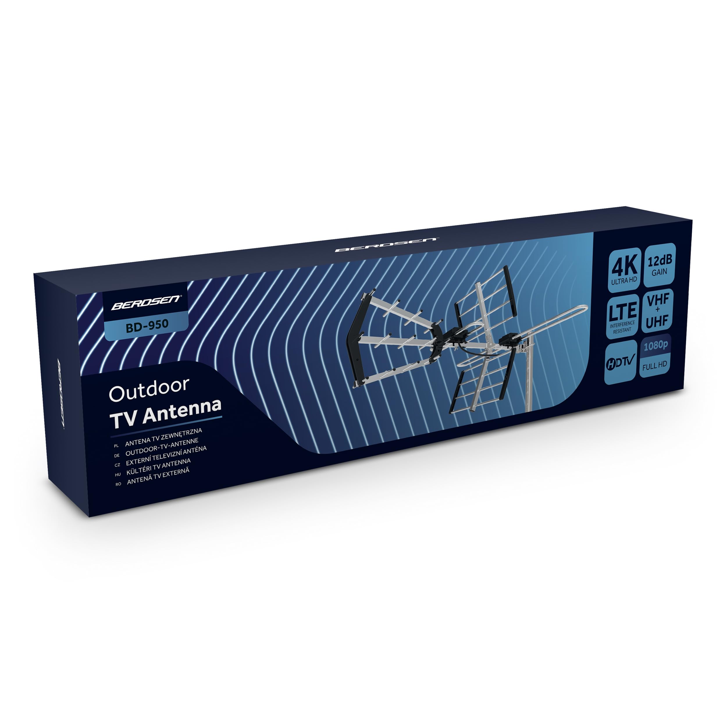 Berdsen DVBT2 Antenna con amplificatore interno 12 dB - Portata fino a 80 km - Antenna esterna esterna esterna - Filtro LTE - Full HD Ultra HD 4K