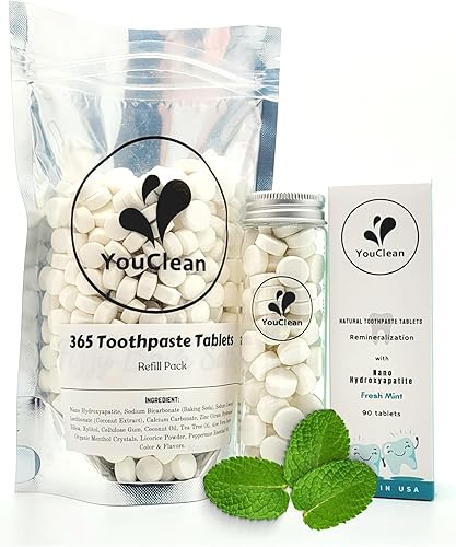 Miniatura 6 de 90 tabletas de pasta de dientes en tubo de vidrio de repuestoreciclaje - Para viajes y uso diario en la oficina en casa - Nano hidroxiapatita, sin