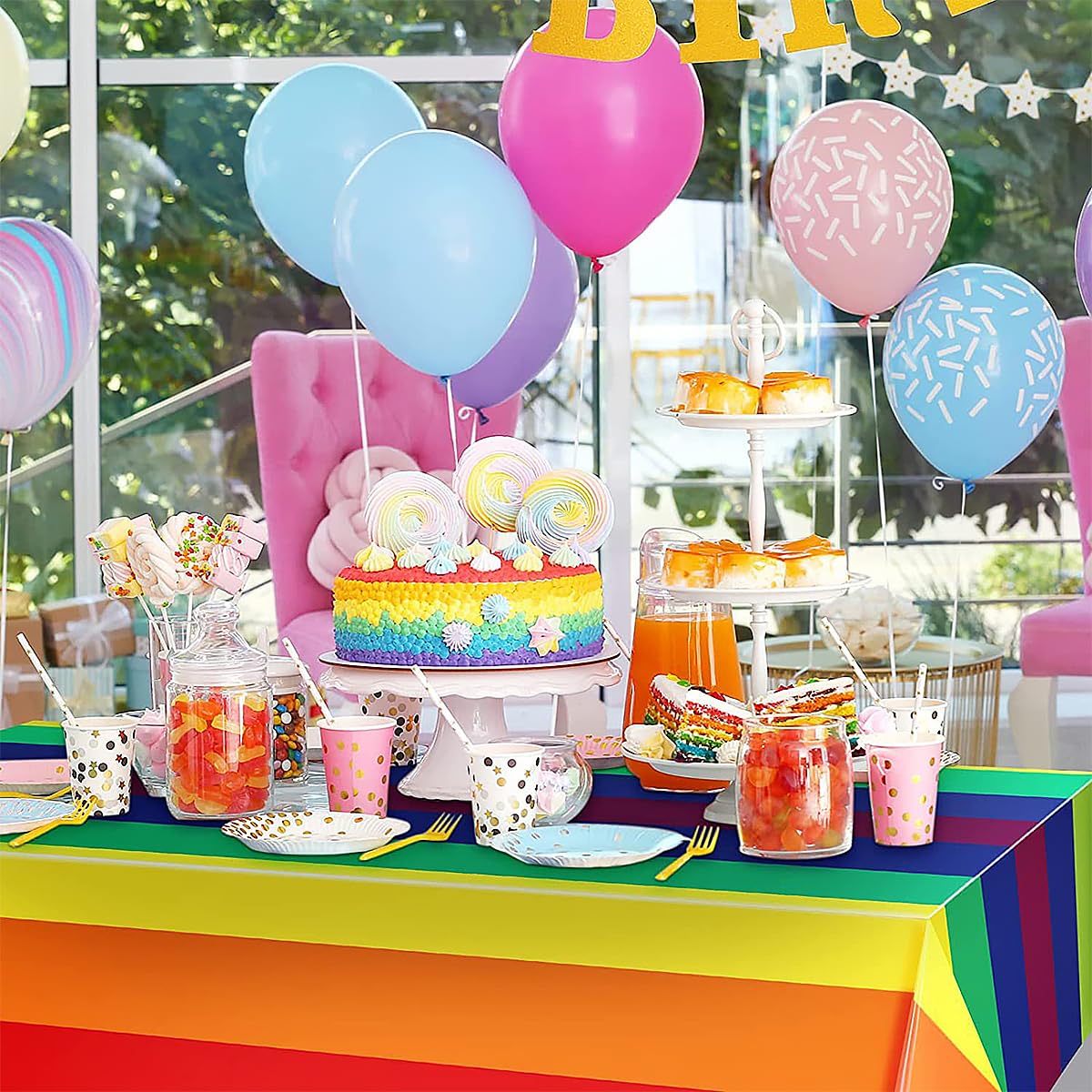 Cheereveal 2 tovaglie bohémien arcobaleno per feste bohémien, in plastica, rettangolari, impermeabili, per feste di compleanno, baby shower, 320,5 x 120,7 cm