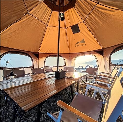 Miniatura 4 de SOLSTUKU - Tienda de campaña de lona de 16.4 pies x 9.2 pies de alto con gato de estufa para Glamping Familiar Camping con cremallera extraíble