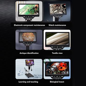 Electronic Digital Microscope, 7in LCD 1080P HD 528X Magnifying Video, Digital Microscope for Mobile Phone Repair Soldering with Multimeter