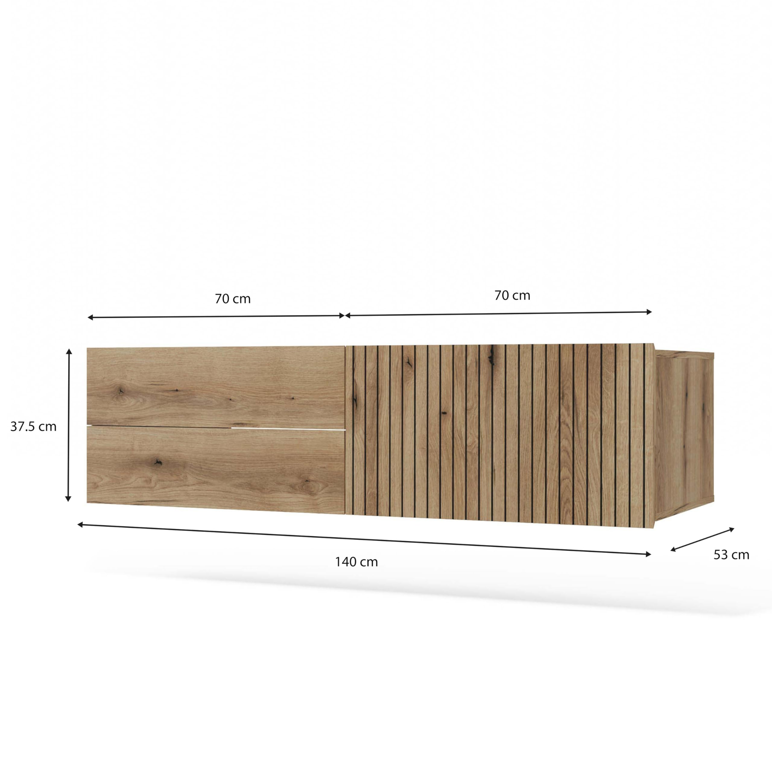 ARREDO DA CASA Mobile Bagno Sospeso 140 cm, Mobile Lavabo per Bagno Moderno, Anta a Ribalta Cannettata, 2 Cassetti Soft Close, per Lavabo d’Appoggio, Rovere Antico MLBT3