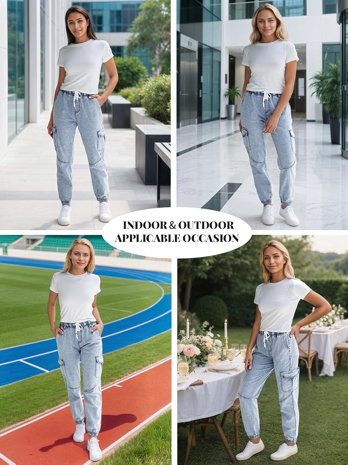 Women’s Jeans High Wasited Drawstring Jean Joggers for Women Stretch Elastic Waist Denim Pants - Image 5