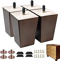 Vista 11 de Juego de 4 patas cuadradas para sofá, patas de repuesto de madera de 3 pulgadas para muebles, color marrón oscuro