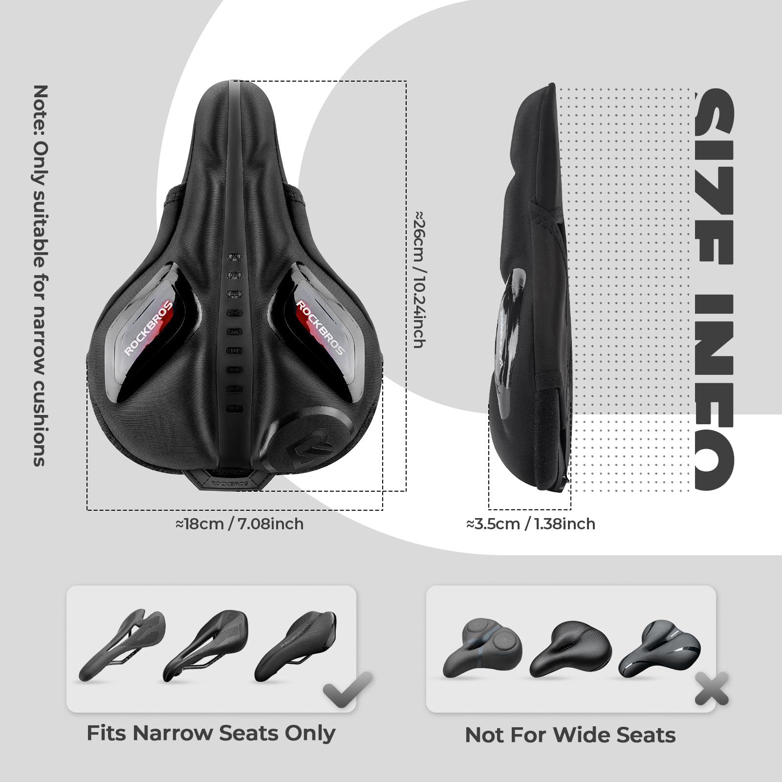 ROCKBROS Housse de siège de vélo rembourrée en gel pour homme et femme, confortable, coussin de siège de vélo réglable compatible avec Peloton, siège de vélo extérieur et intérieur (25,4 x 17,8 cm)