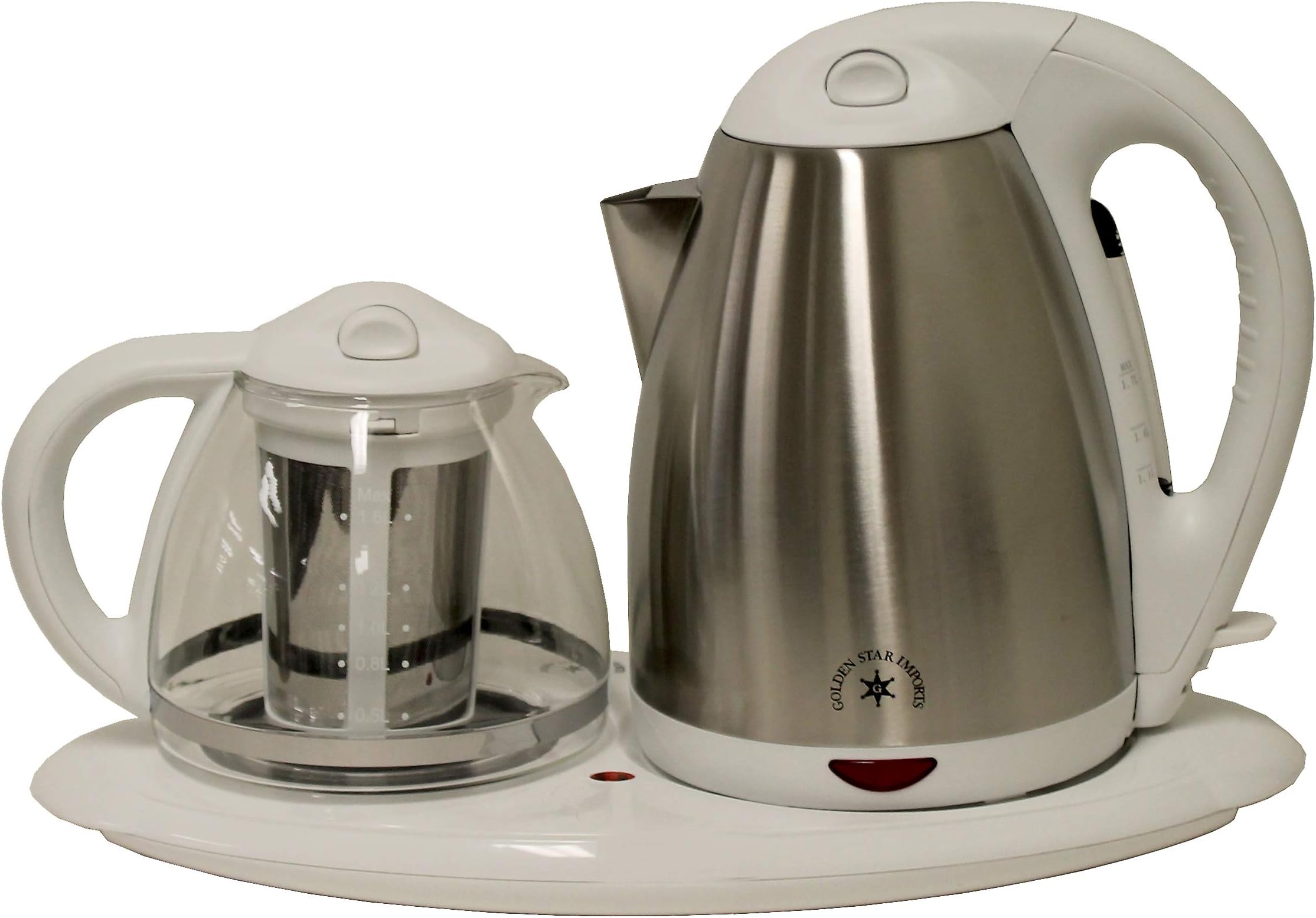 Sapphire Home 3 Piece Electric Coffee Tea Maker, 360 Degree 1.7L Cordless Kettle + 1.2 Clear Glass Pot + Keep Warm Plate, On/Off Switch, Stainless Steel Filter Basket, White