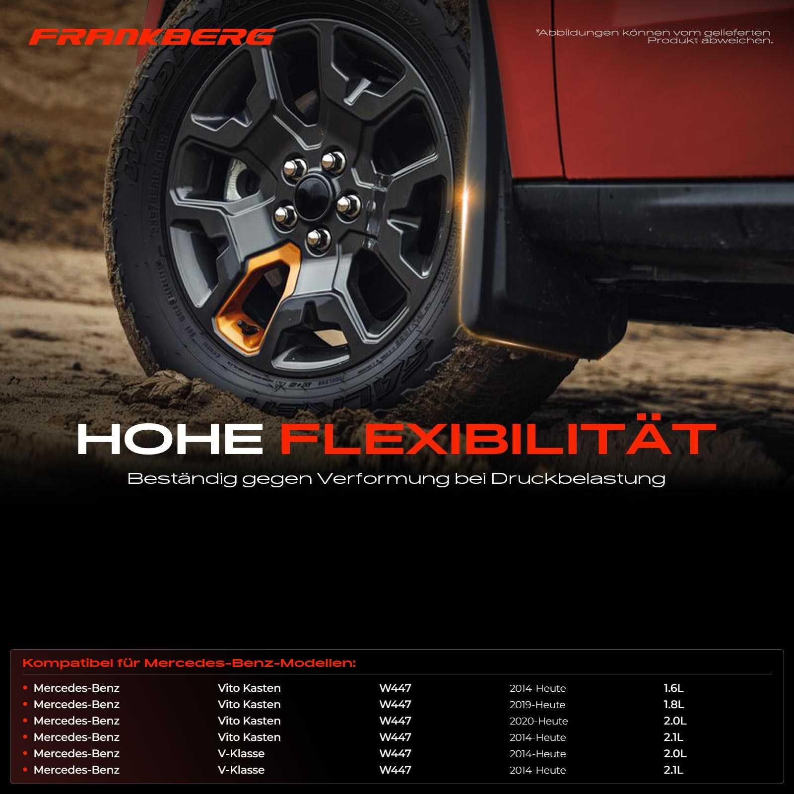 Frankberg 4x Schmutzfänger Spritzschutz Ohne Sideskirt Vorne Hinten Links Rechts Kompatibel mit Vito W447 Van 2014-Heute V-Klasse W447 Bus 2014-Heute Alle Motoren Replace# A4478900000