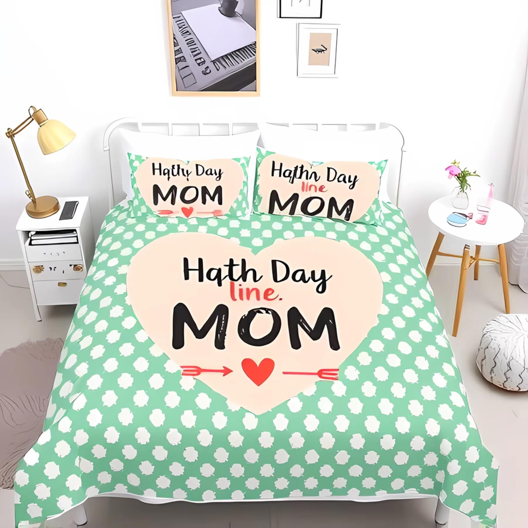 Housse de couette imprimée motif dessin animé blanc vert parure de lit 260x240 cm zippée