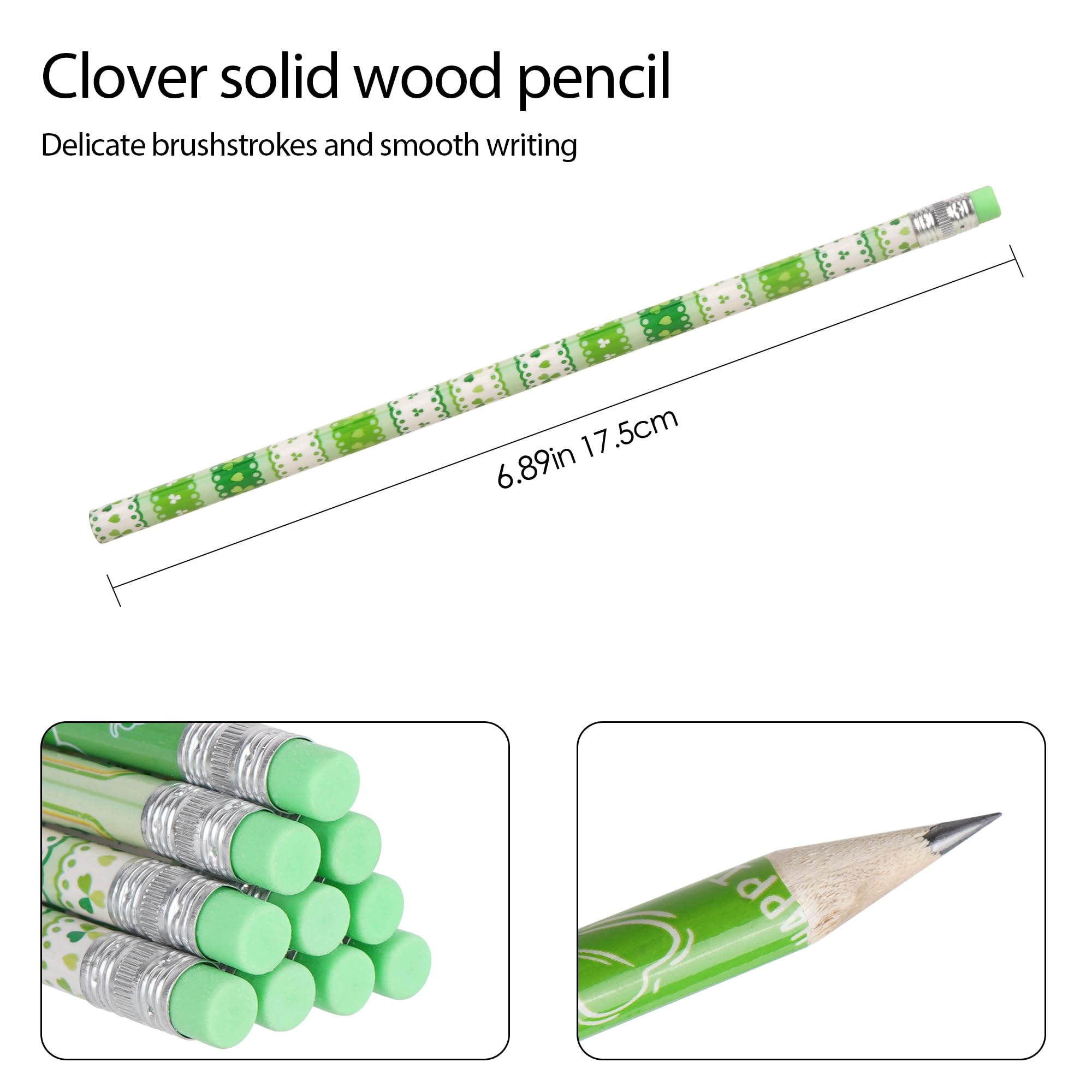 Lápices para el día de San Patricio a granel, lápices del día de San Patricio, lápices de la serie temática de trébol, lápiz de madera HB con borrador, perfecto para recuerdos de fiesta,