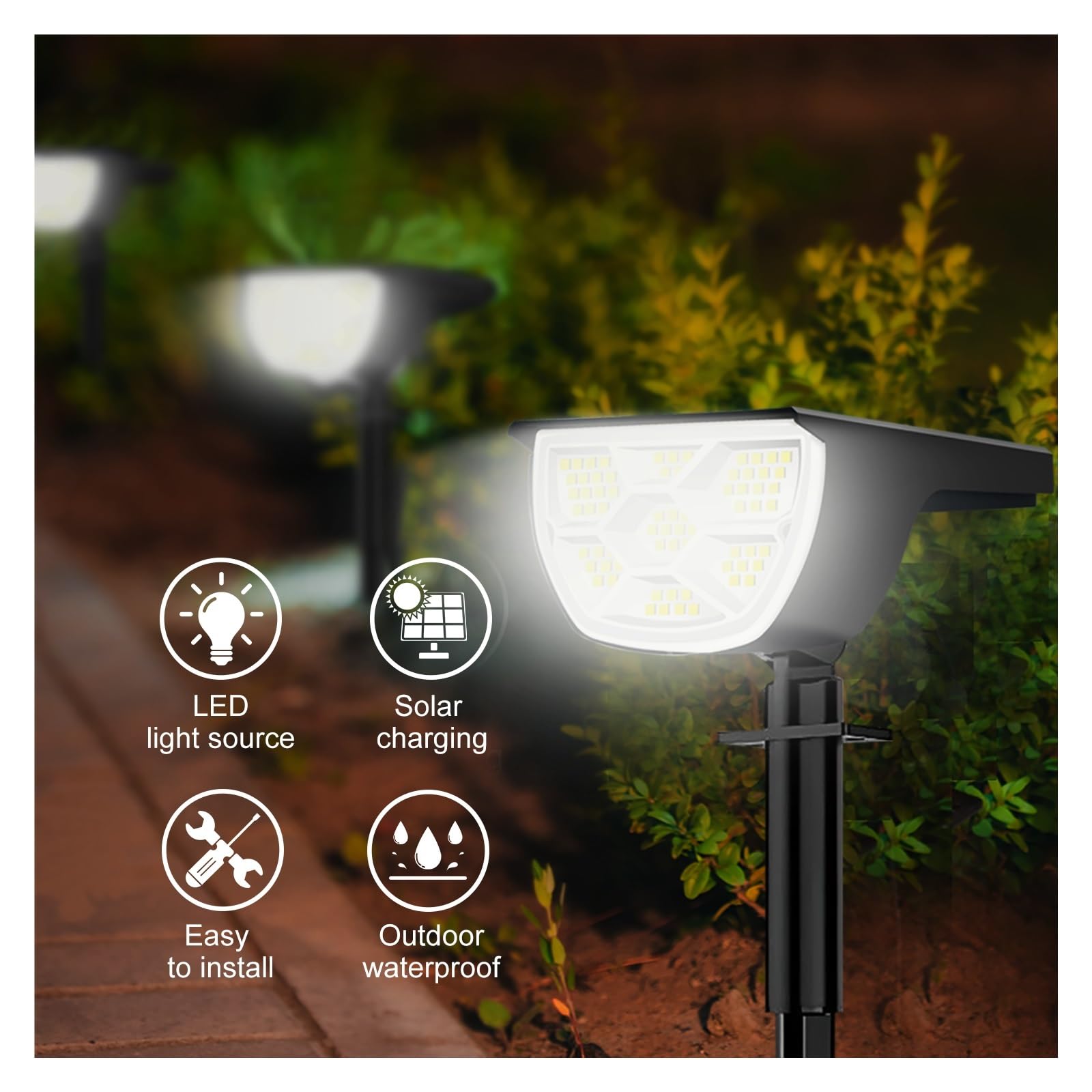 Faretto Paesaggistico Da Esterno 4PC 68 LED IP65 Impermeabile 3 Modalità Di Illuminazione Ad Energia Solare For Garage Cortile Porta D'ingresso Luminoso Ed Elegante(RGB)