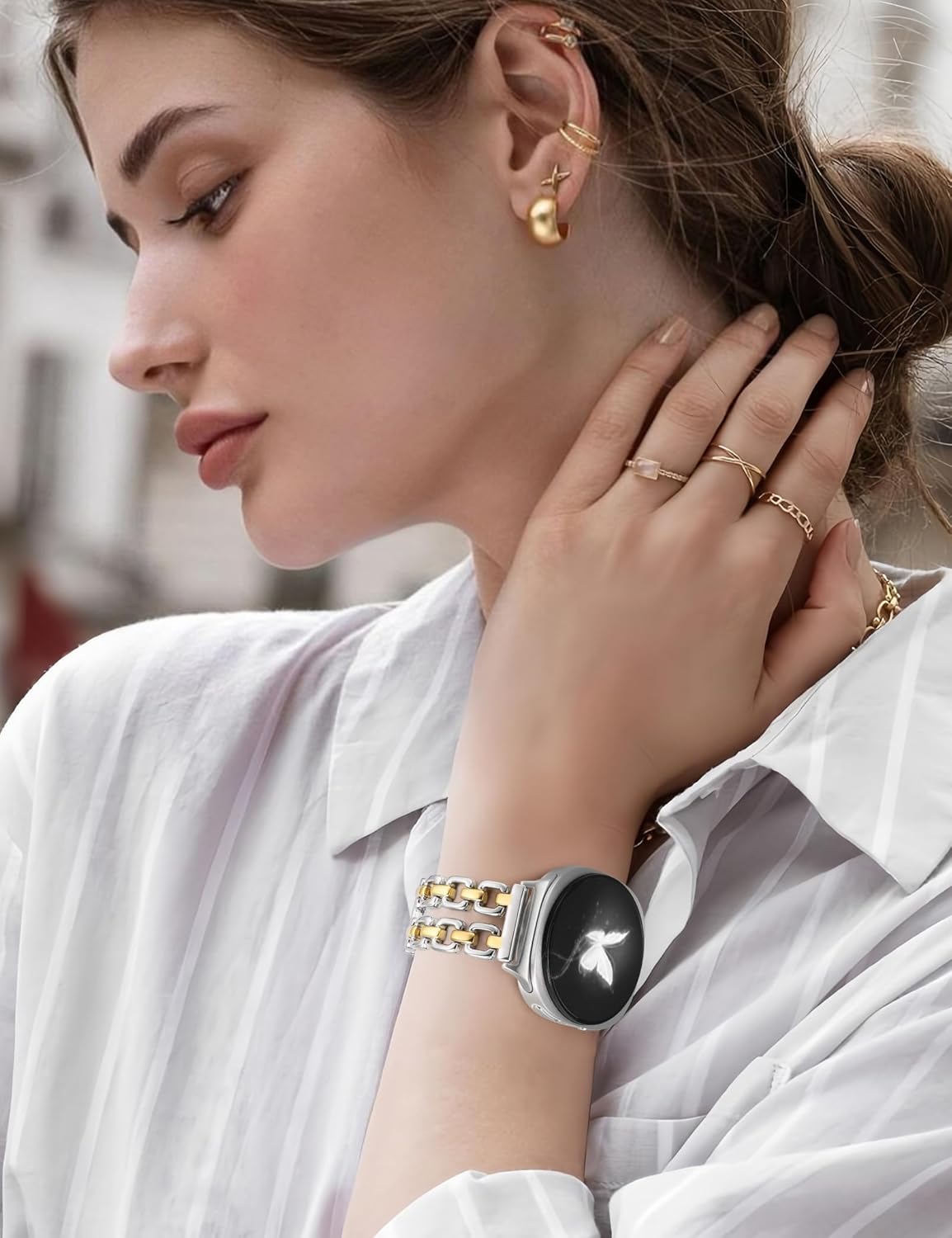 Wearlizer Metal Bands Compatible with Samsung Galaxy Watch 8 Band 40mm 44mm/Watch 8 Classic 46mm, No Gap Dressy Stainless Steel Chain Strap Wristbands Accessories for Women - Image 5