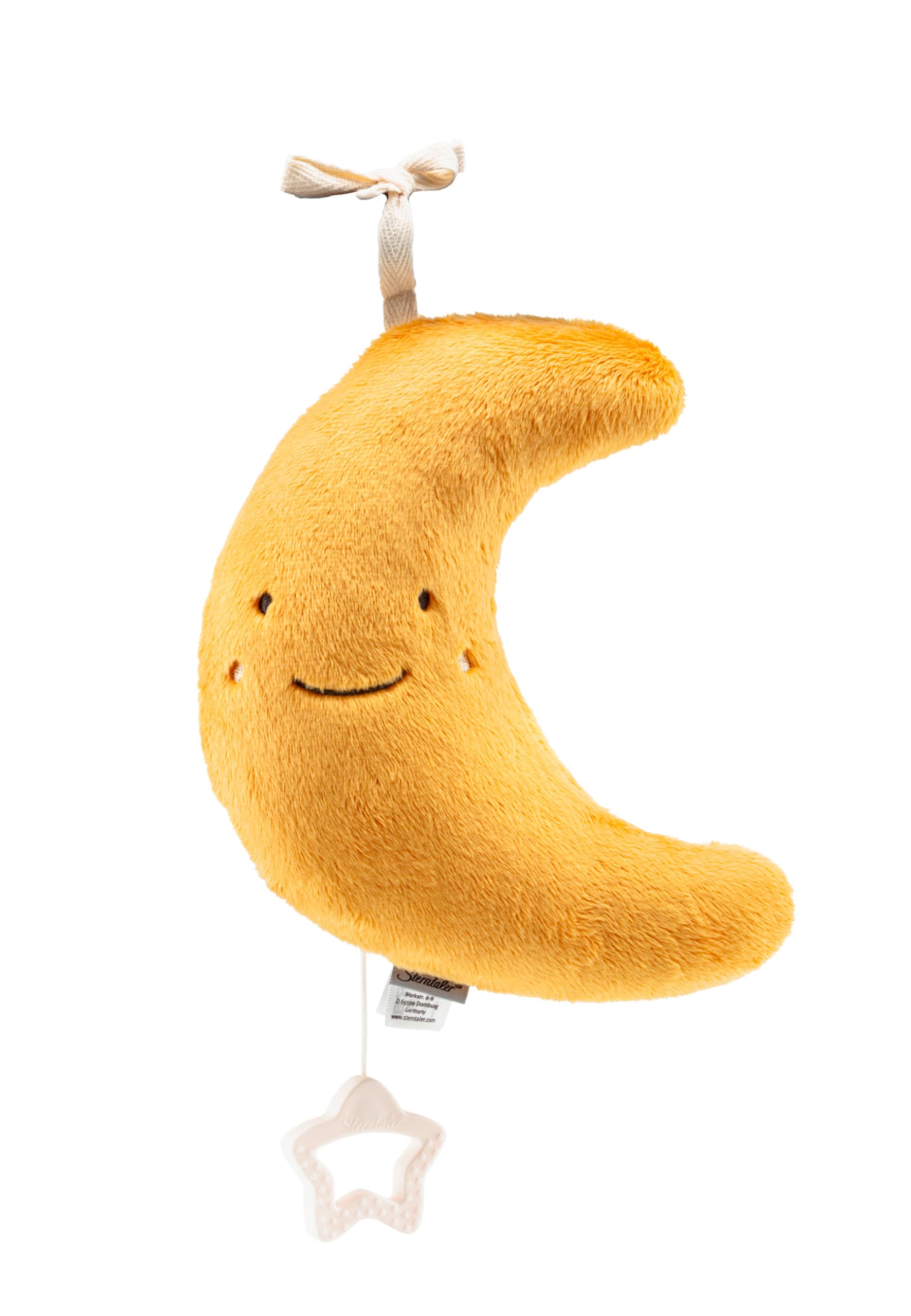 Musical Box Medium Moon Luna Yellow for Tying Up, Baby Sleep Aid with Integrated Musical Mechanism for Winding Up, Melody: Good Moon, You're Going So Silent, from Birth for Girls and Boys