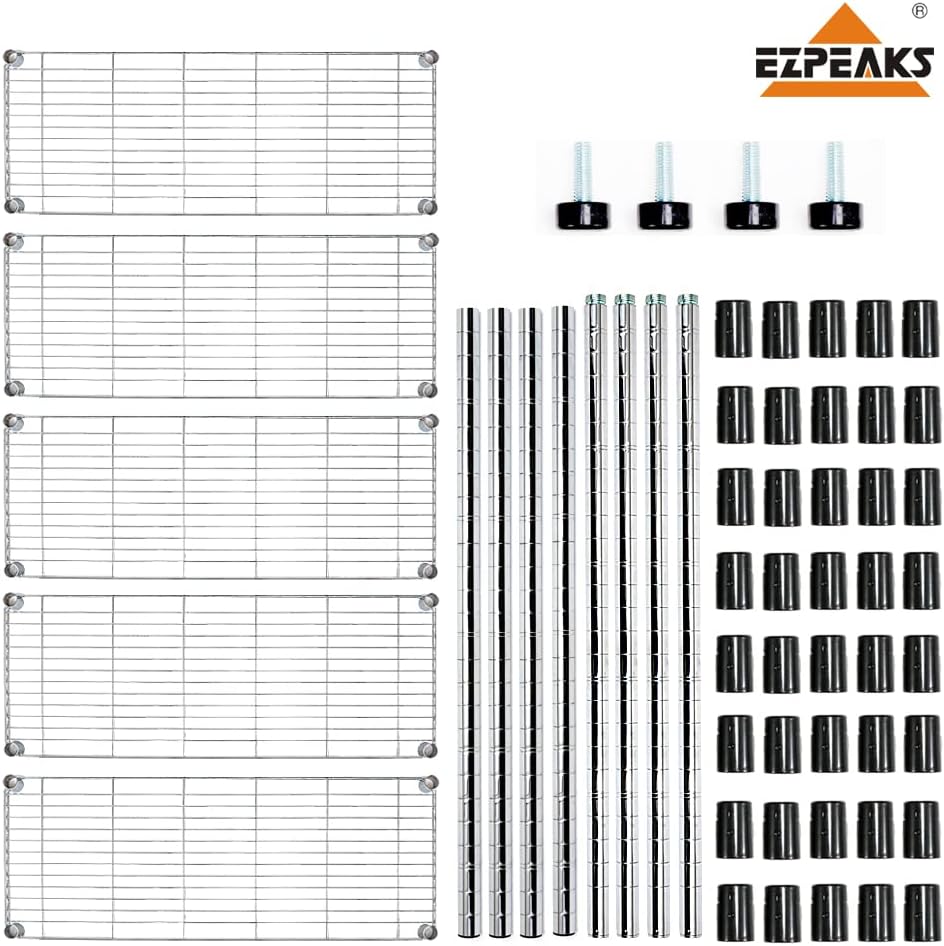 EZPEAKS Chrome 5-Shelf Shelving Unit with 5-Shelf Liners, Adjustable Heavy Duty Steel Wire Shelves, 350lbs Loading Capacity Per Shelf, Shelving Units and Storage Rack(36W x 14D x 72H) Chrome : Home & Kitchen