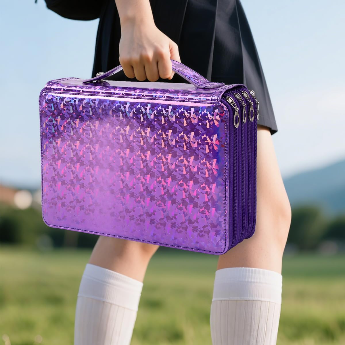 Large Capacity Colored Pencil Case - 200 Slots PU leather with Zipper Closure Portable Organizer for Watercolor Pencils Ideal for Artists for Artists (Purple)