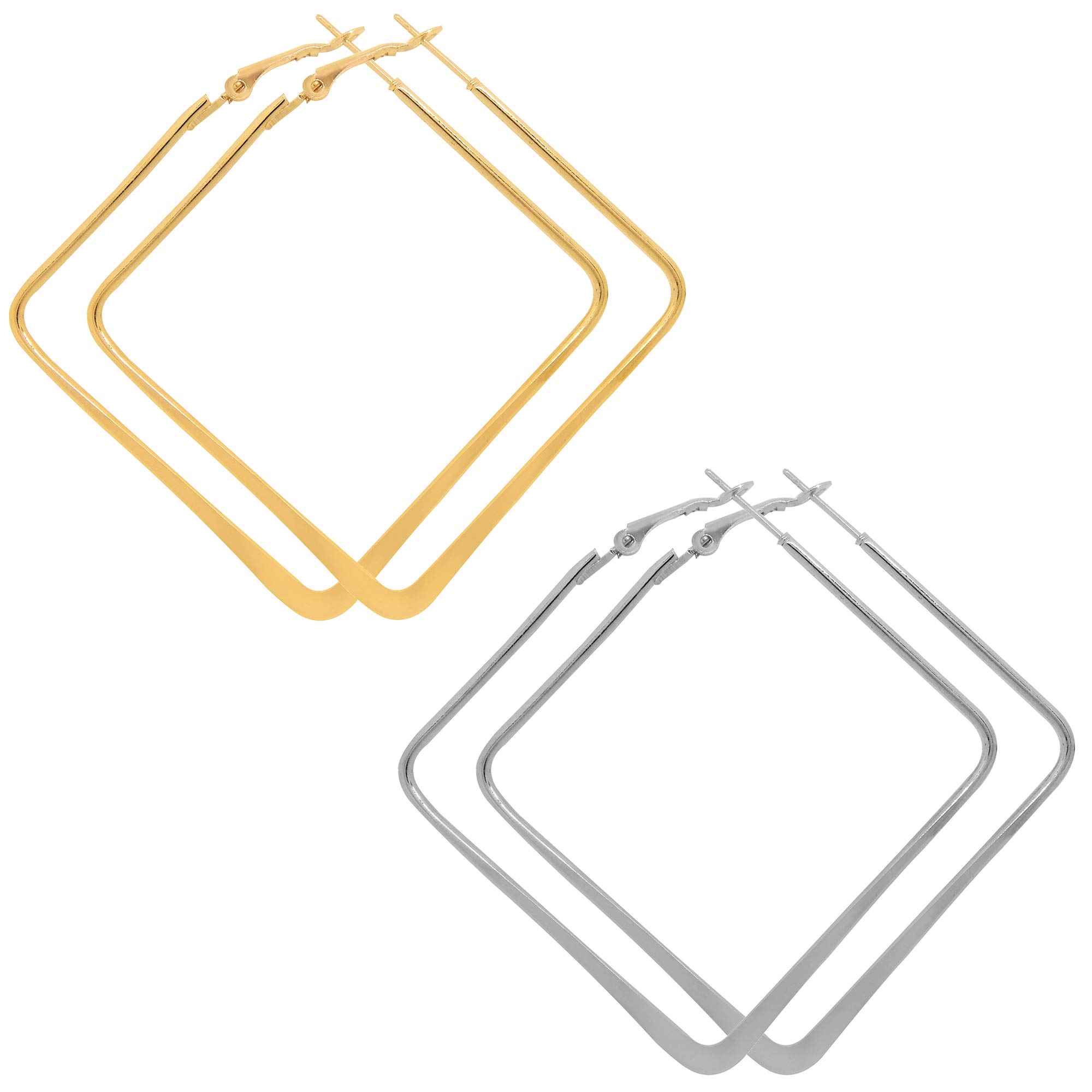 Fresh VibesGolden Silver Square Shape Metallic Hoops Earrings Combo Set for Women and Girls - Big Loop Design Casual Ear Rings Combo Pack