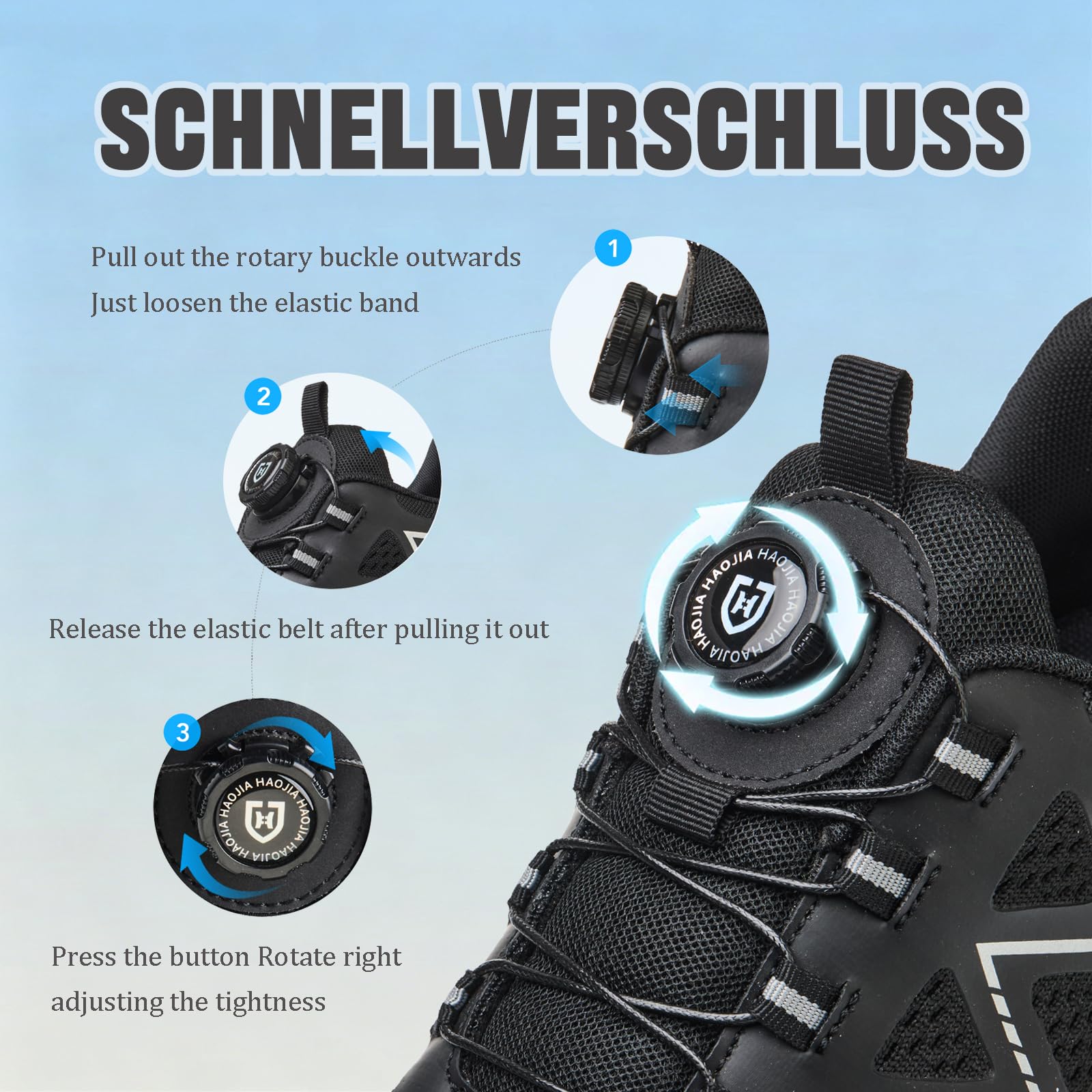 Arbeitsschuhe Herren Damen Sicherheitsschuhe Leicht Sportliche Atmungsaktiv Stahlkappenschuhe mit Schnellverschluss Drehverschluss Schutzschuhe