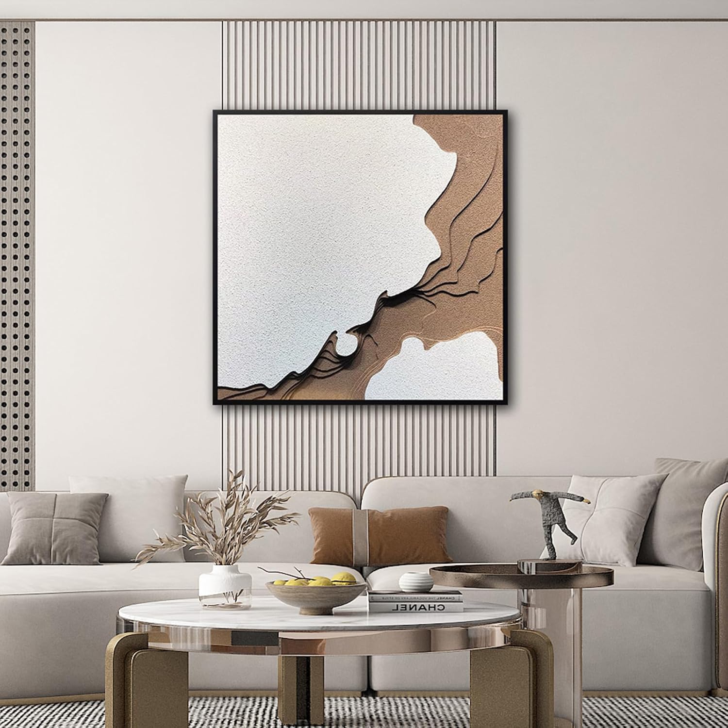 COOLDEI Luxury 3D Textured Abstract Wall Art, Wabi Sabi Style Layered Sandstone Painting, Framed Dimensional Wall Decor for Entryway Dining Room, Contemporary Neutral Tone Artwork Hanging (Red Island)
