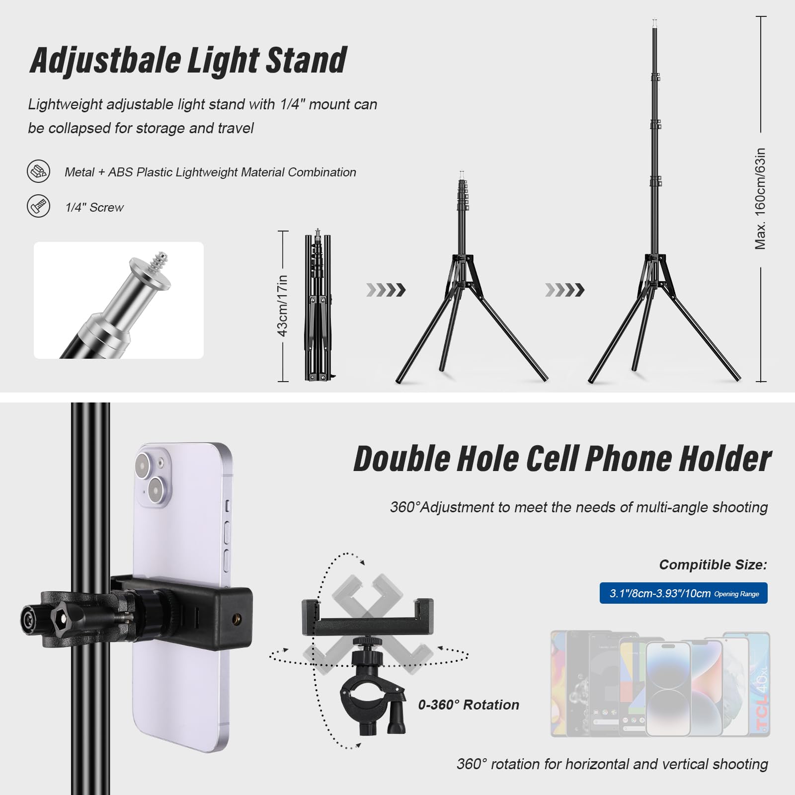 Soonpho 2-Pack Bi LED Video Licht Panel Set mit Scheunentor 2500-6500K Dimmbar 20W Light Fotografie Studio Beleuchtung mit Stativ Stand und Handy Halterung für Video YouTube Live Streaming