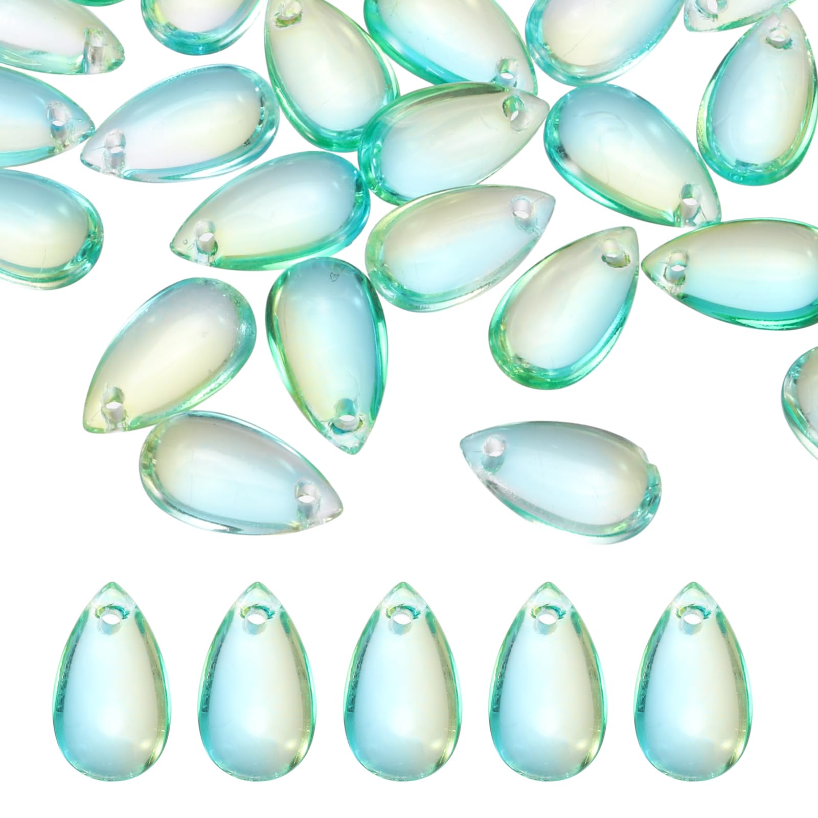PATIKIL Teardrop Beads, 50Pcs Crystal Tear Drop Top Drilled Pendants Charm Teardrop Czech Glass Beads for DIY Jewelry Making Bracelets Necklace Earings Craft, Green to Yellow
