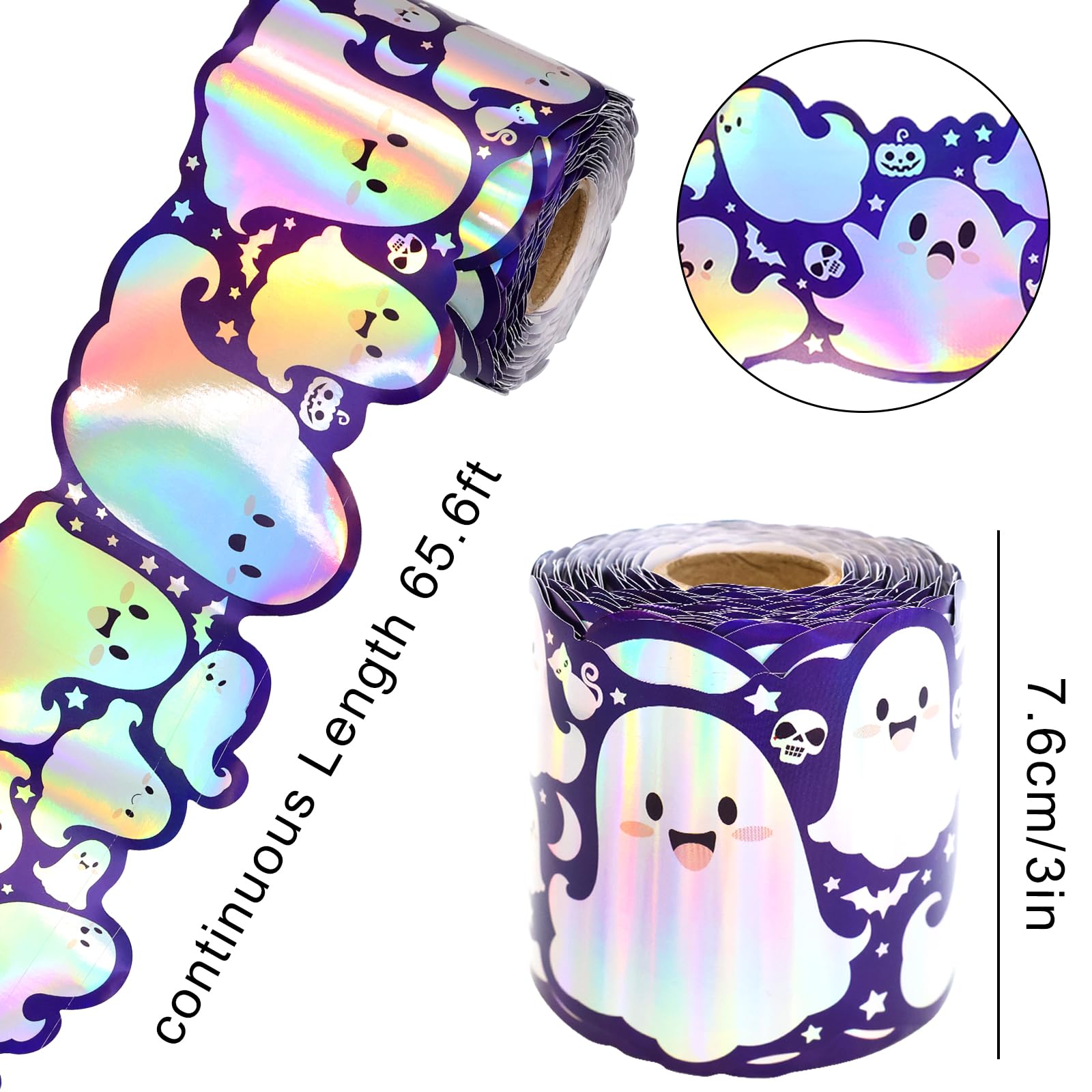 JarThenaAMCS 65.6 Ft Halloween Bulletin Board Border Iridescent Black Boo Ghost Die Cut Trim Border Roll For Classroom Chalkboard Window Decor