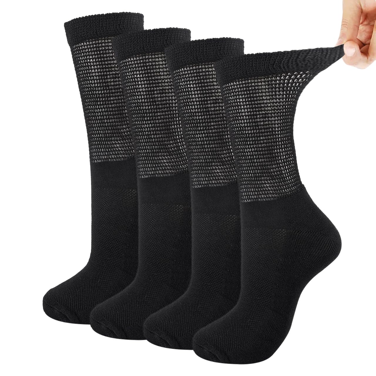 Weestaamo Men's Black Diabetic Socks 4 Pairs - Bamboo Socks Without Elastic Waistband And Seam For Diabetic Socks, Breathable Mesh, Extra Wide Stretchy (, Size 47-49)