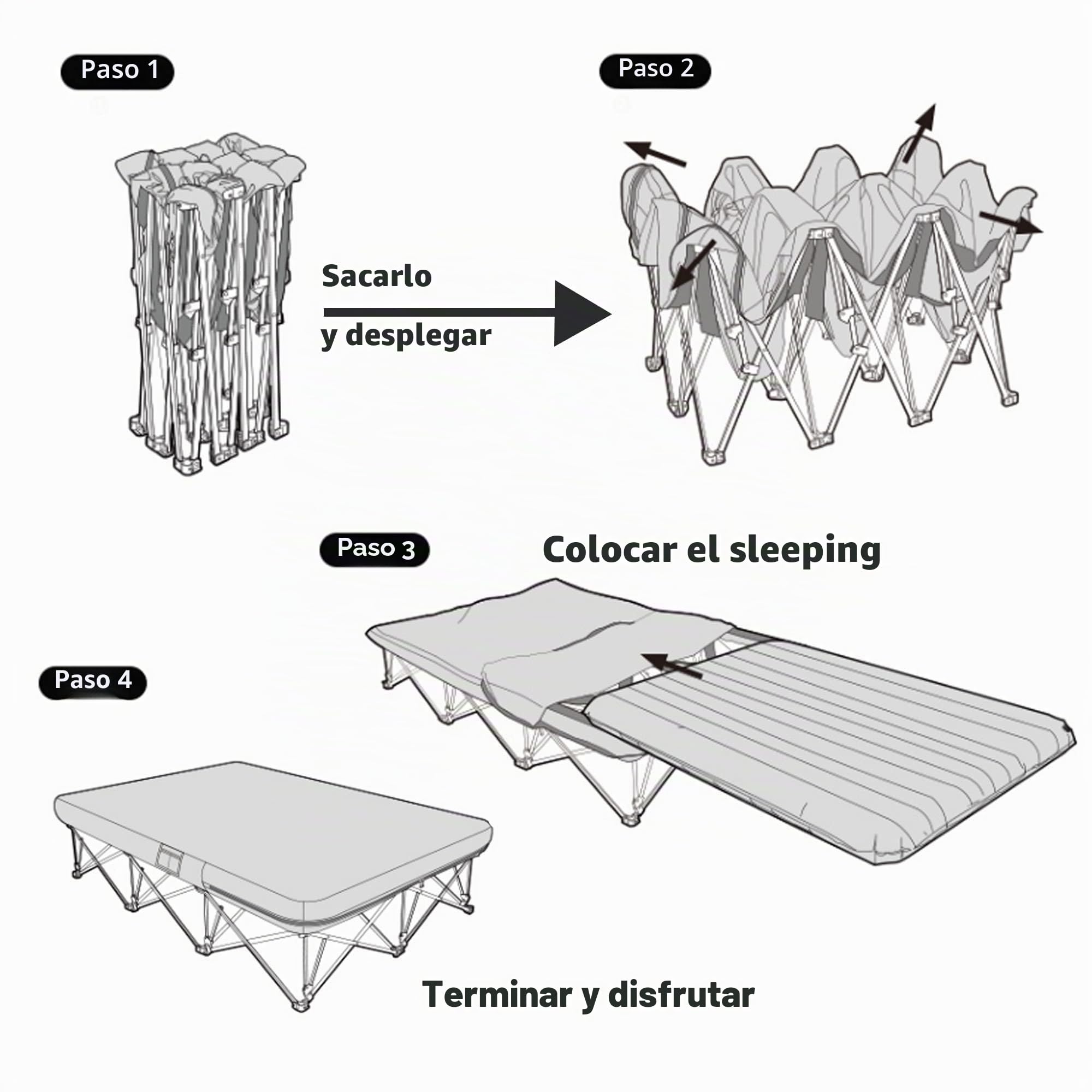 Naturehike Cama de camping plegable para 2 personas, estructura plegable de tamaño completo con bolsillo lateral y bolsa de transporte, solo colchón de aire no incluido