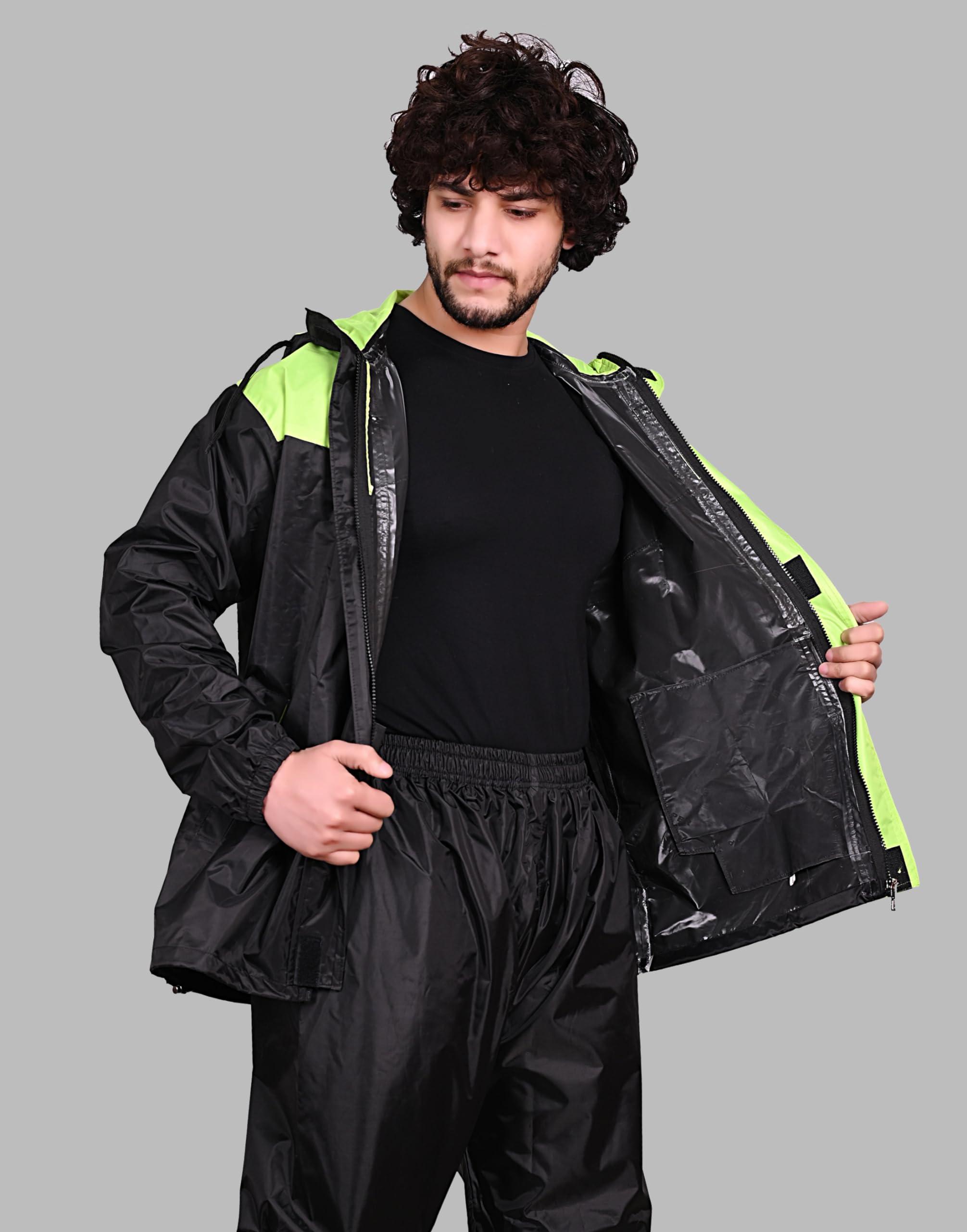 Rain Coat for Men Waterproof for Bike Reversible Double Layer with Hood Raincoat for Men. Set of Top and Bottom Packed (XL, Black..) 3