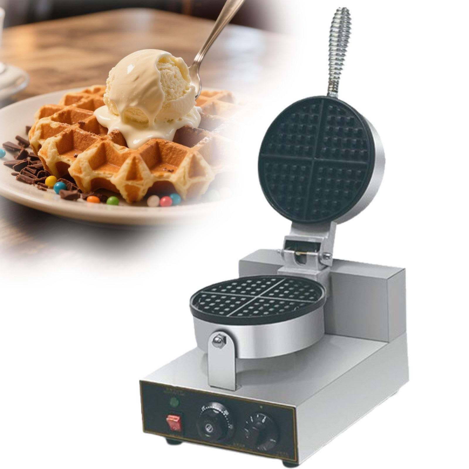 Gofrera Comercial De Doble Cabezal De, Bandeja Antiadherente De Doble Cara, PreparacióN RáPida De Gofres Estilo Belga/HongkonéS. Equipamiento Especial para CafeteríAs Y Restaurantes. A-220V