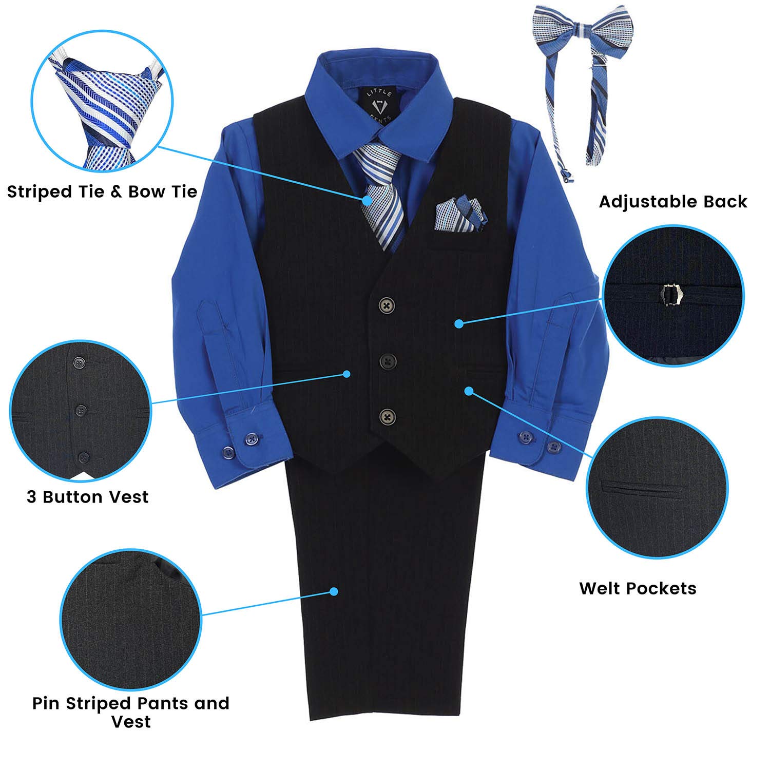 Boys Easter Outfit Boys Formal Suit Set Ring Bearer Outfit for Boys Dress Shirt and Tie Toddler Kids Boy Clothes Vest Formal Wear Picture Day School 3 Piece Royal Blue Boys Suits Size 12-18 Months