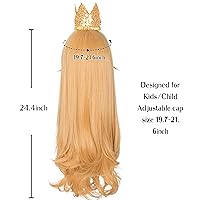 Vista 3 de Miss U Hair - Peluca larga ondulada de princesa dorada con corona y aretes, peluca de fiesta de cosplay