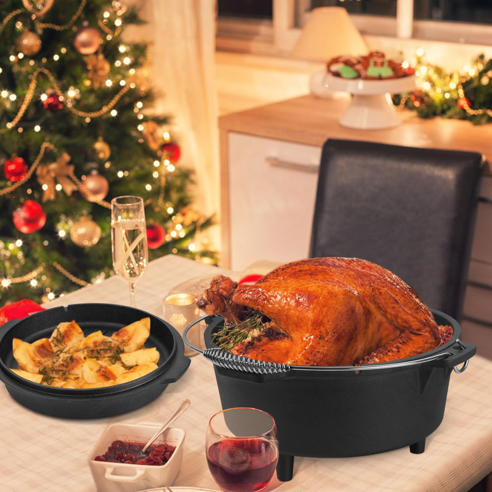 Leonyo Forno olandese da campeggio con sollevatore per coperchio, pre-stagionato e in ghisa, 5QT