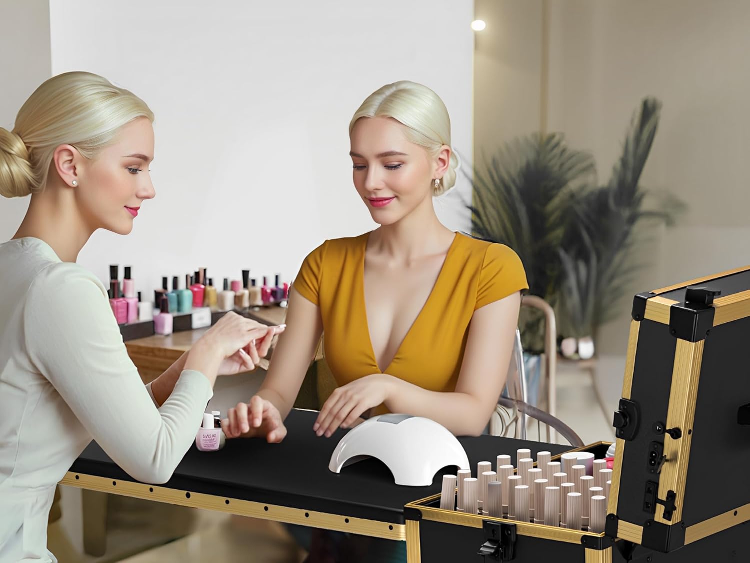 Portable Nail Desk with 3 Drawers and Wheels, Foldable Rolling Manicure Table with Blueteeth Speaker and Nail Polish Organizer, Lockable Makeup Case with Mirror & TSA Lock for Nail Tech and Salon