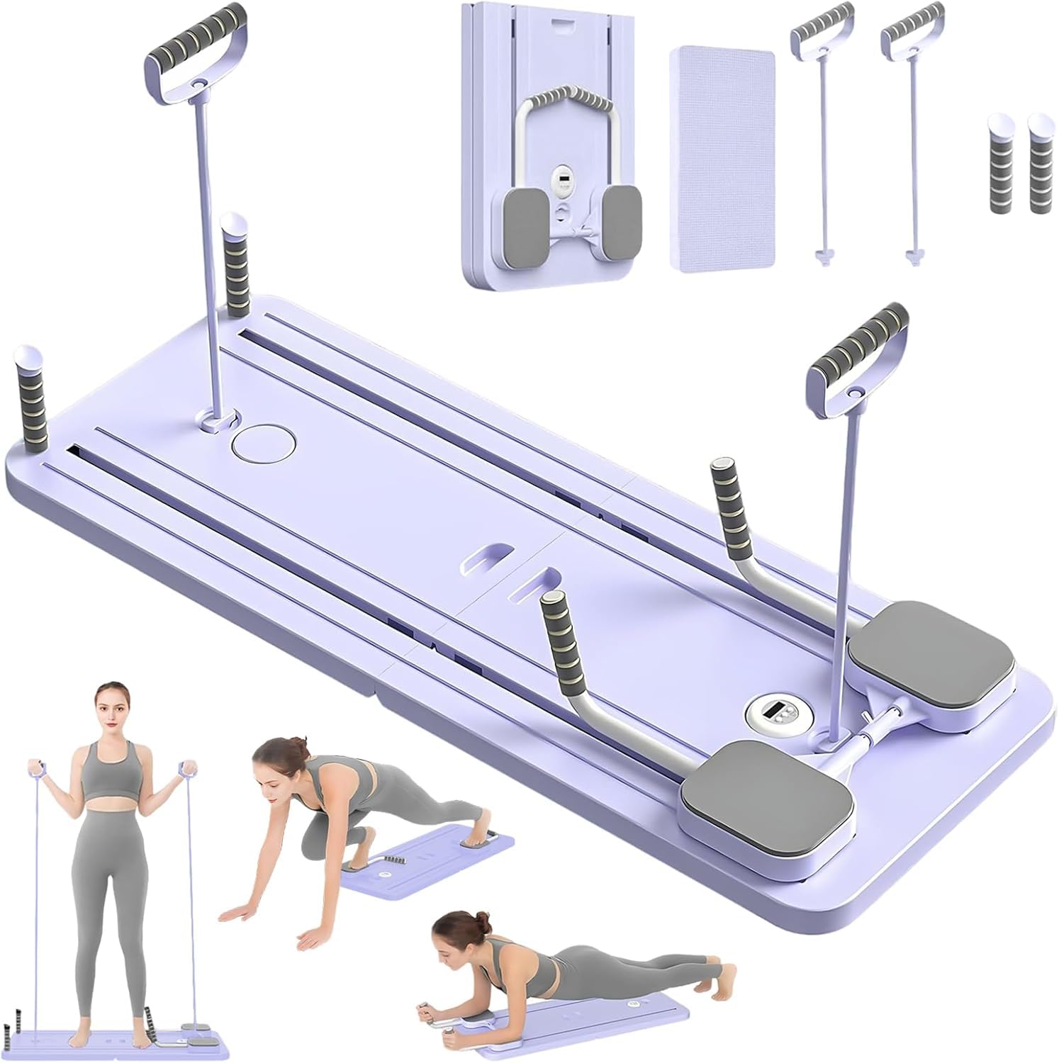 VHV Pilates Reformer Compact 5 en 1, Roue Abdominale avec Rebond Automatique et Minuterie, Ab Roller Fitness