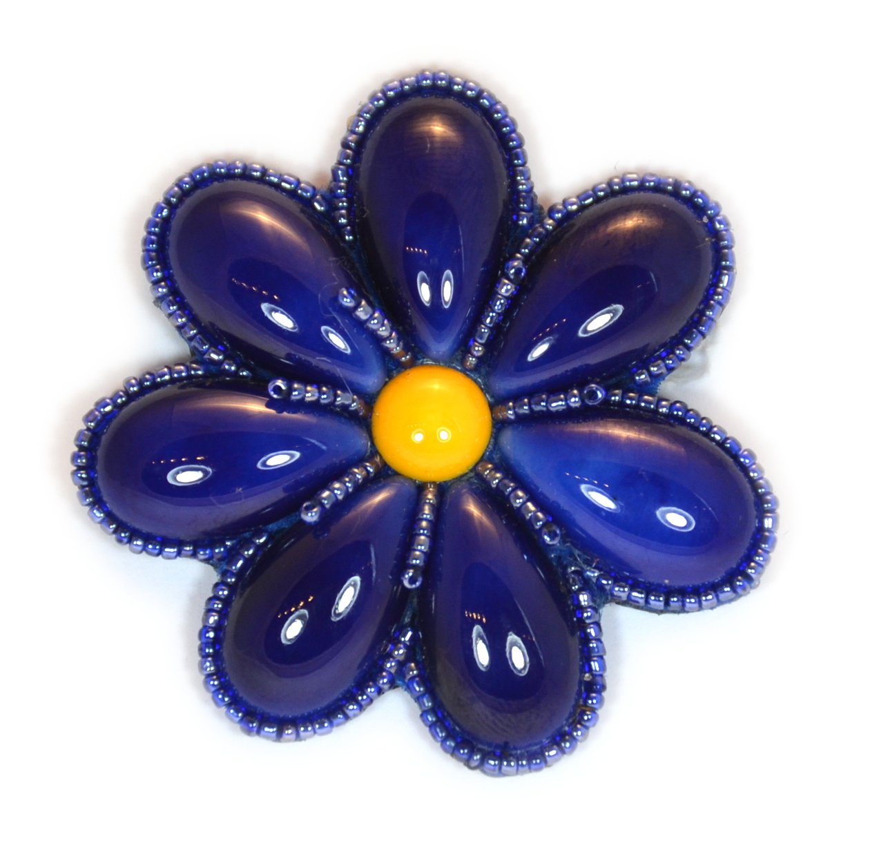 Broche Fleur En émail Doré Et Bleu Avec Cristaux Et Perles - Marque Buchel - Neuve Avec étiquettes