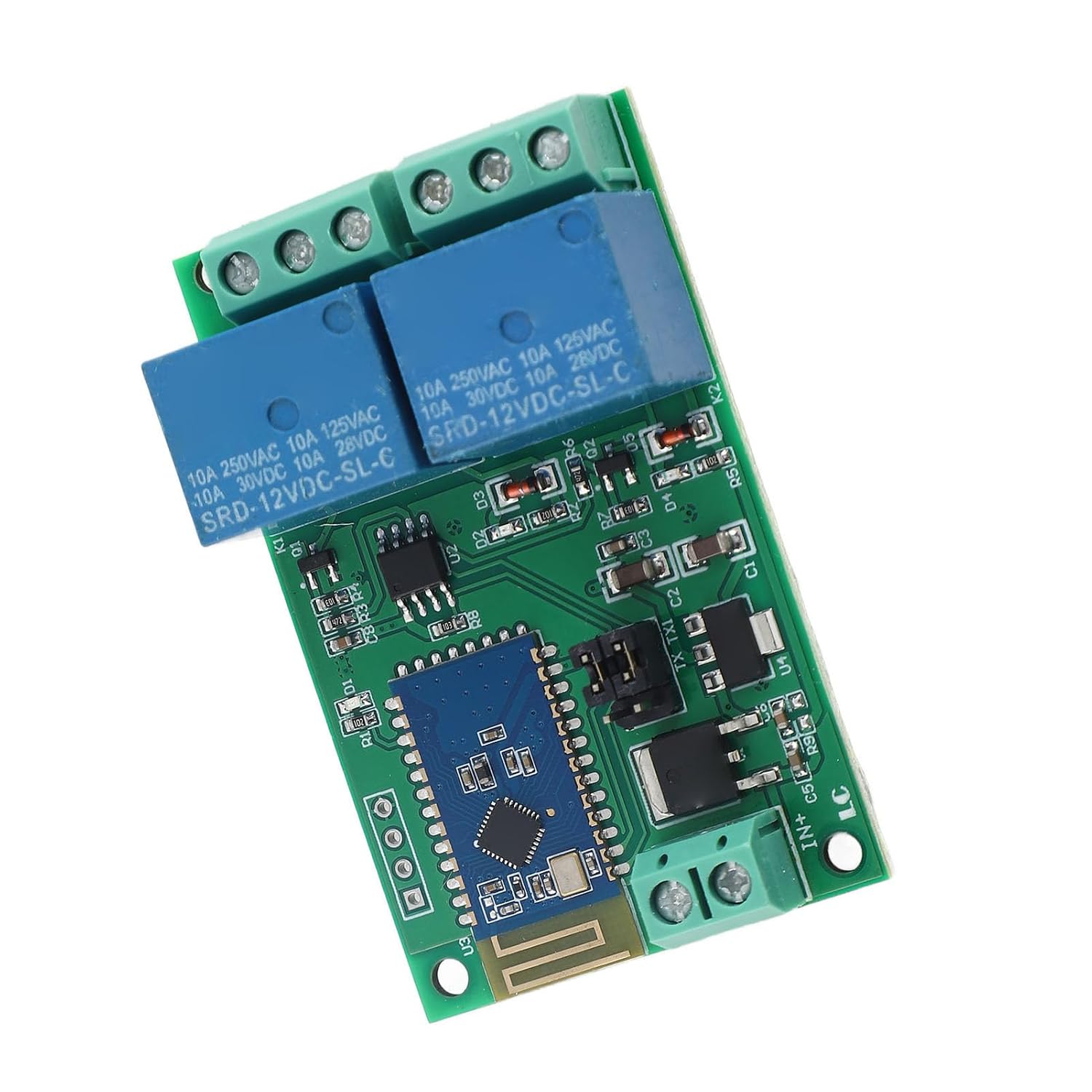 Garosa Bluetooth Relay Module, Compact 2 Channel APP Remote Switch Control for Home Automation DIY PCB DC 12V Board with Light Indicator 10M Open Range 1 Pack