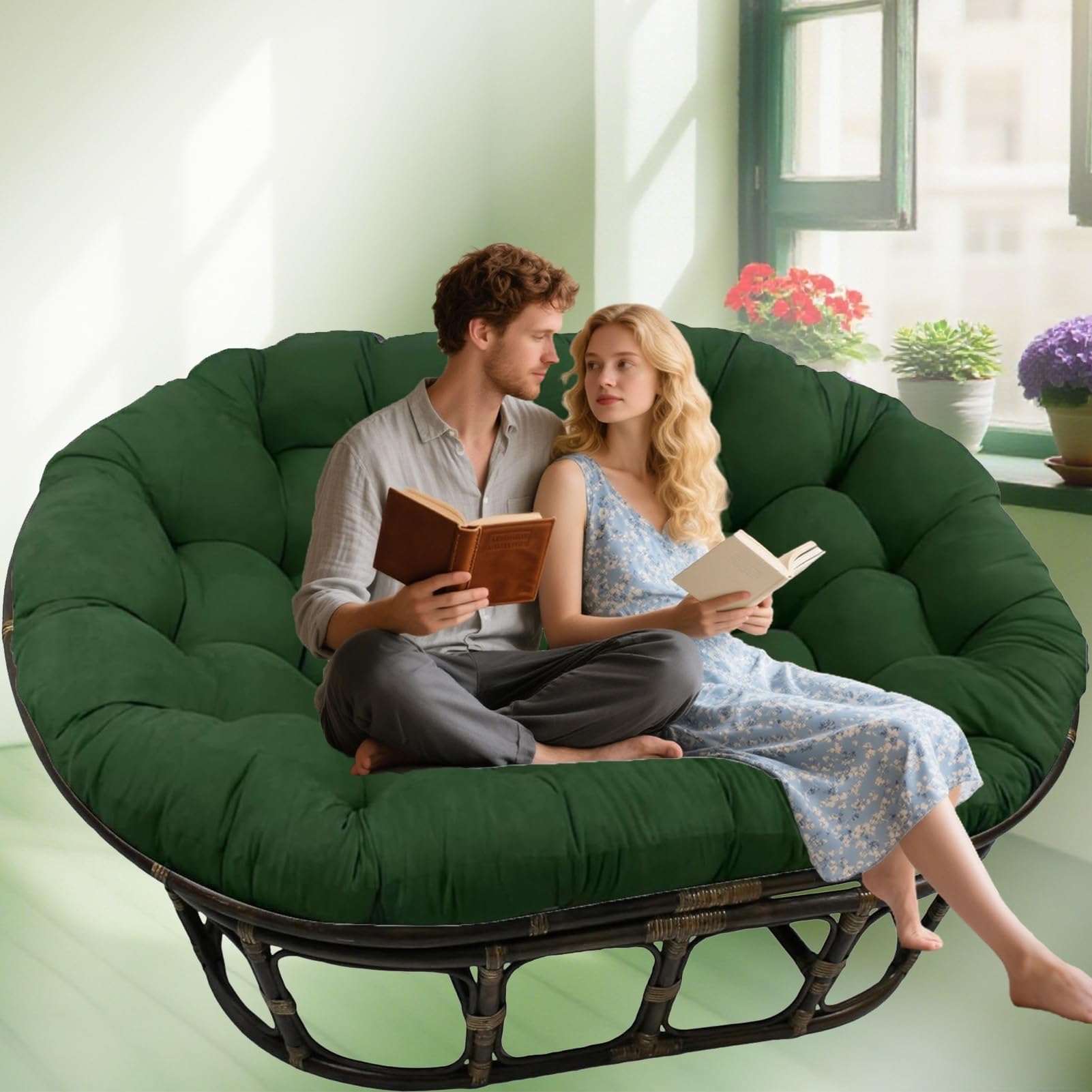 DLLDLGG Waterproof Double Papasan Chair Cushion (Without Chair), Wicker Egg Chair Cushion Fluffy, Oversized 2 Persons Seater Recliner Lounger Cushion for Balcony Backyard Porch Bedroom