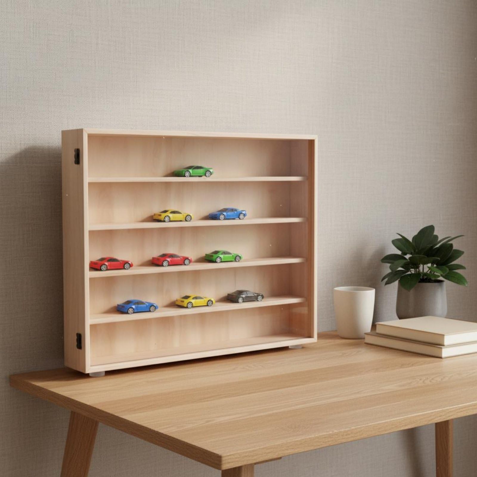 Modellauto-Vitrine Massivholz Holzmodellauto-Vitrine Mehrfächer Spielzeug-Organizer für Sammelzimmer, Wohnzimmer