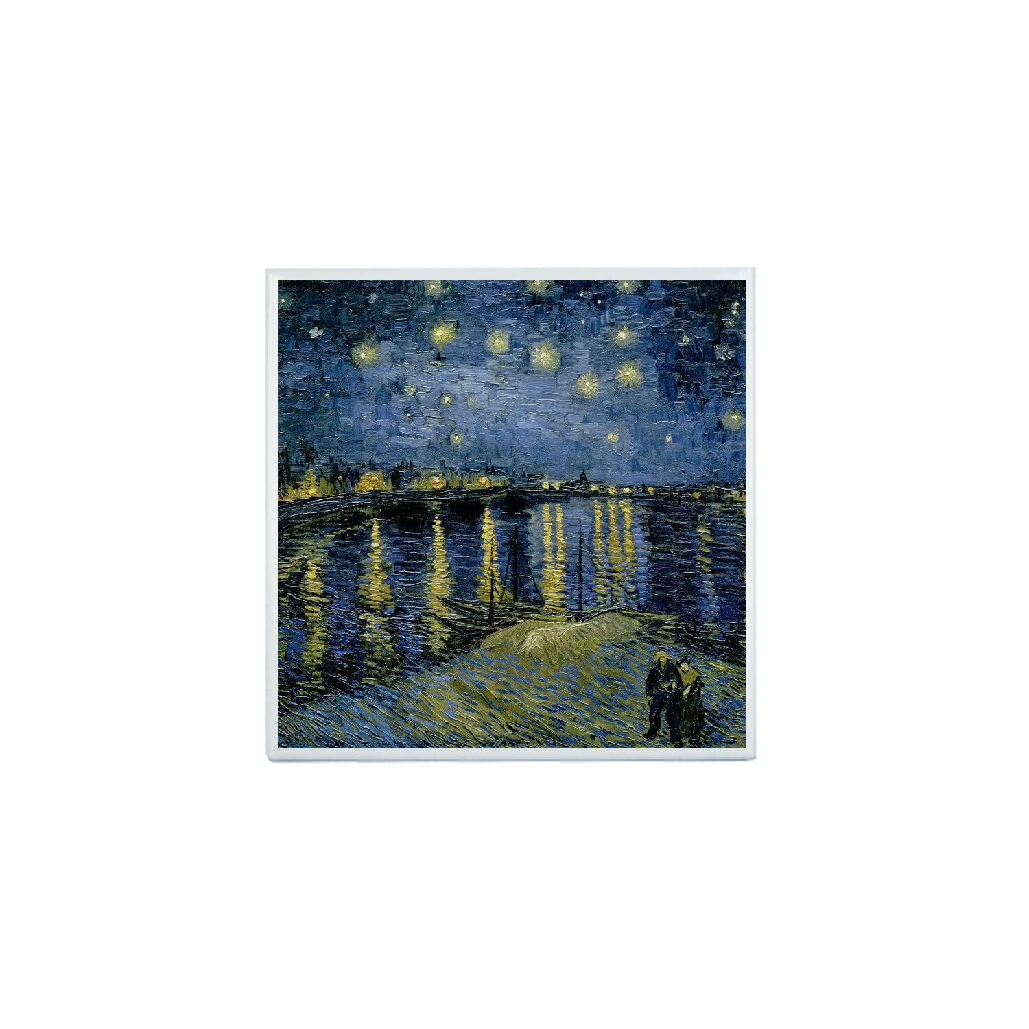 Fantastyczna Ceramiczna Płytka Dekoracyjna 10,8 x 10,8 cm - Van Gogh Nocne Gwiazdy na Rhonie Obraz