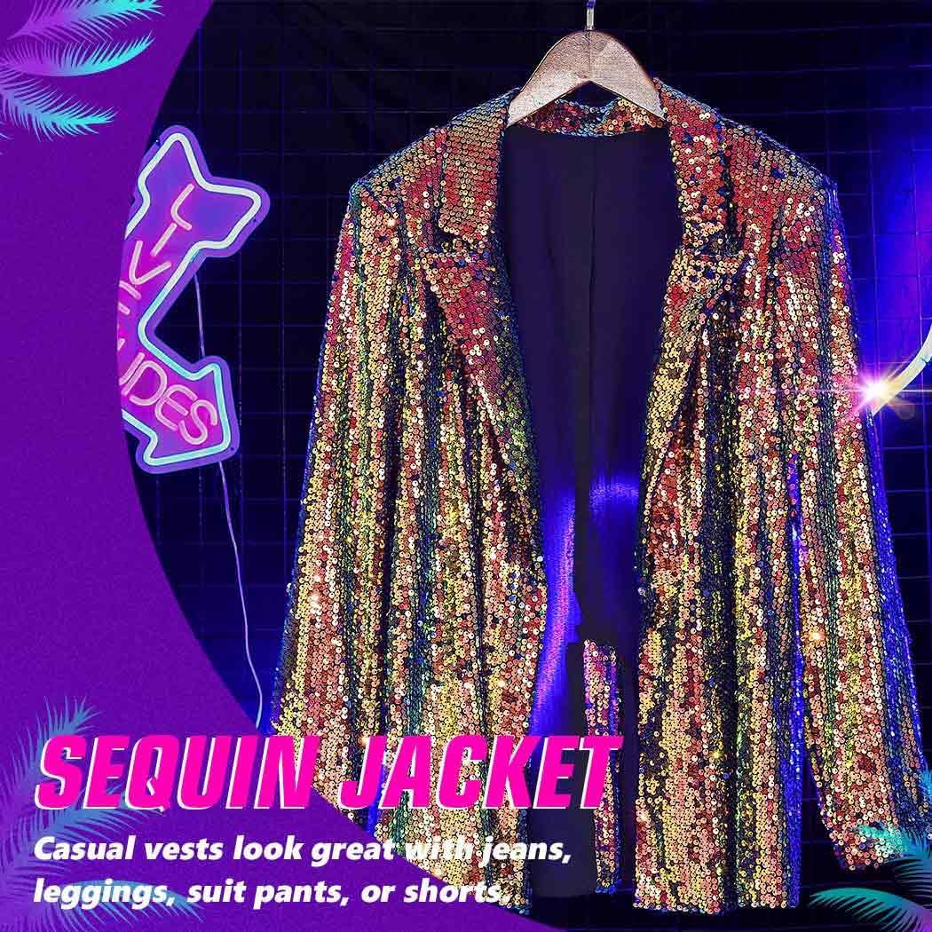 JEWEKY Sequin Blazer Glitter Open Front Blazers Jackets Sparkly Party Jacket Lapel Long Sleeve Cardigan Coat for Women