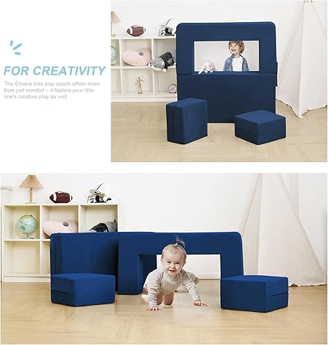 Miniatura 5 de Sofá modular para niños, sillón de espuma para niños, sofá convertible de felpa para niños, sofá cama plegable (azul marino)