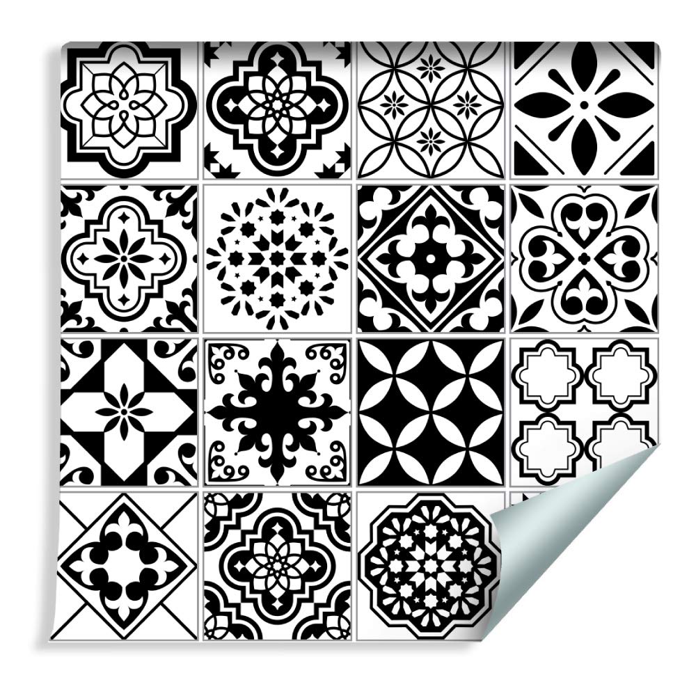 Muralo Papier Peint Noir et Blanc Mosaïque Méditerranéenne - 10m x 53 cm
